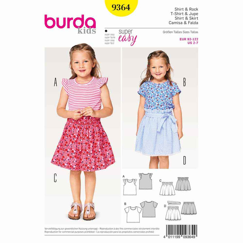 Burda 9364 - T-shirt et jupe pour enfants