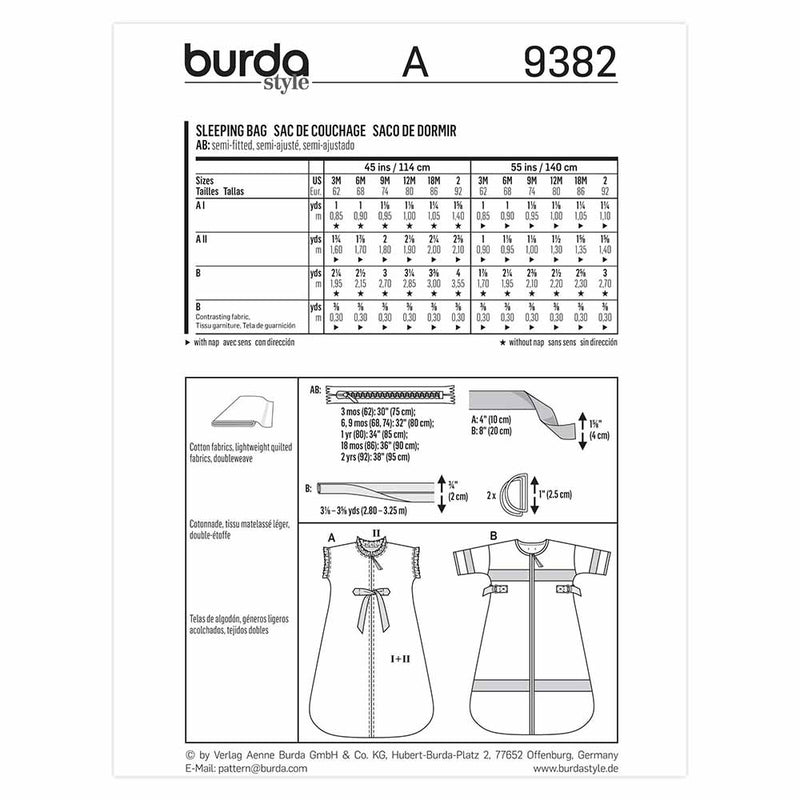 Burda 9382 - sac de couchage enfants