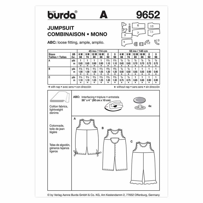 Burda 9652 - Combinaison pour enfant
