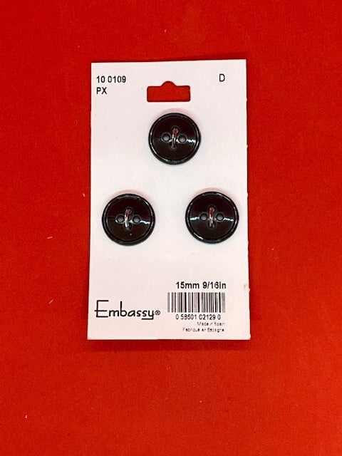 Black buttons - 15mm