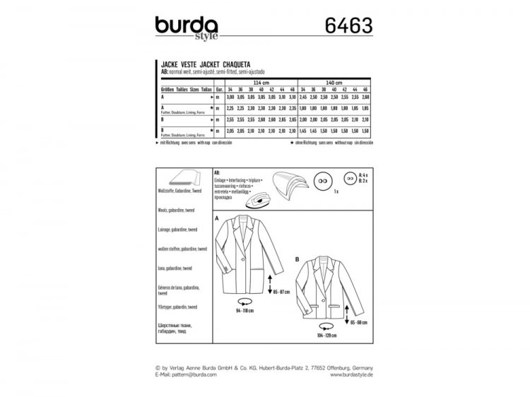Burda 6463 - Manteau pour femmes