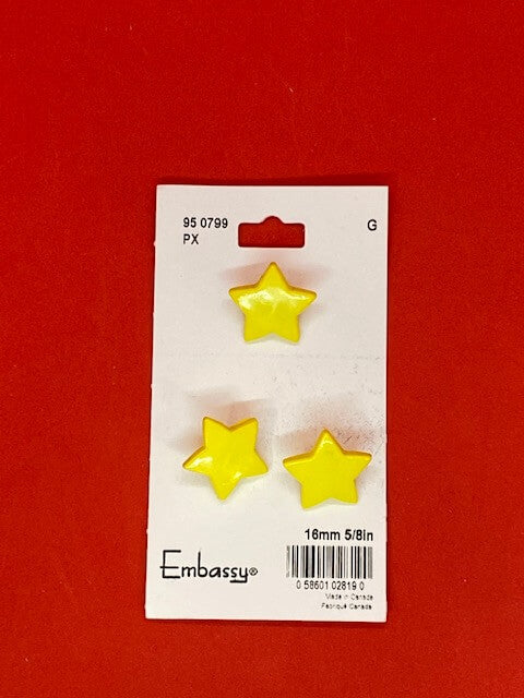 Boutons  étoiles jaune - 16mm