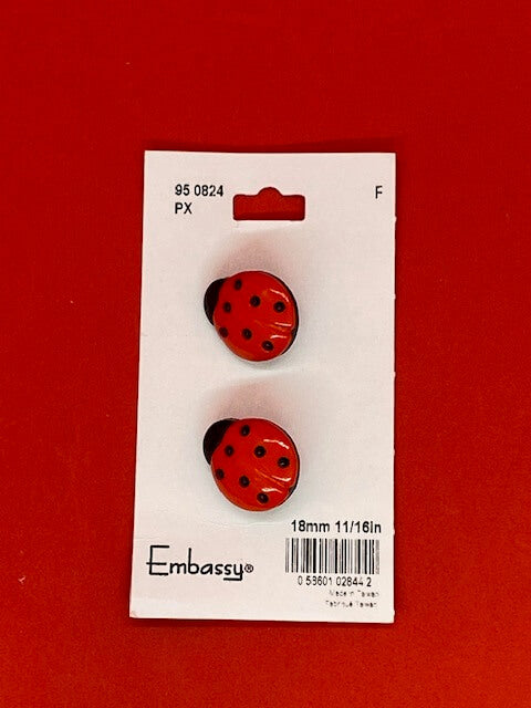 Red ladybug buttons - 18mm